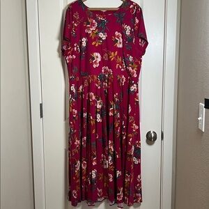 LOFT Fuchsia Pink Floral Short Sleeve Dress Back Zipper Size 18